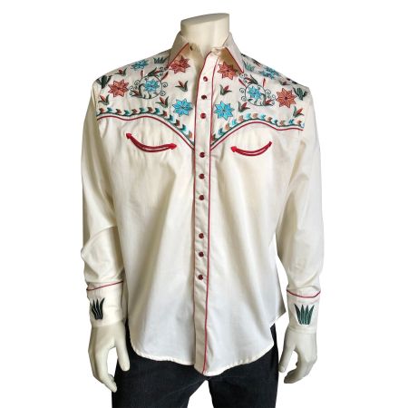 Rockmount Ranch Wear: Floral and Agave Cactus Shirt -Ivory